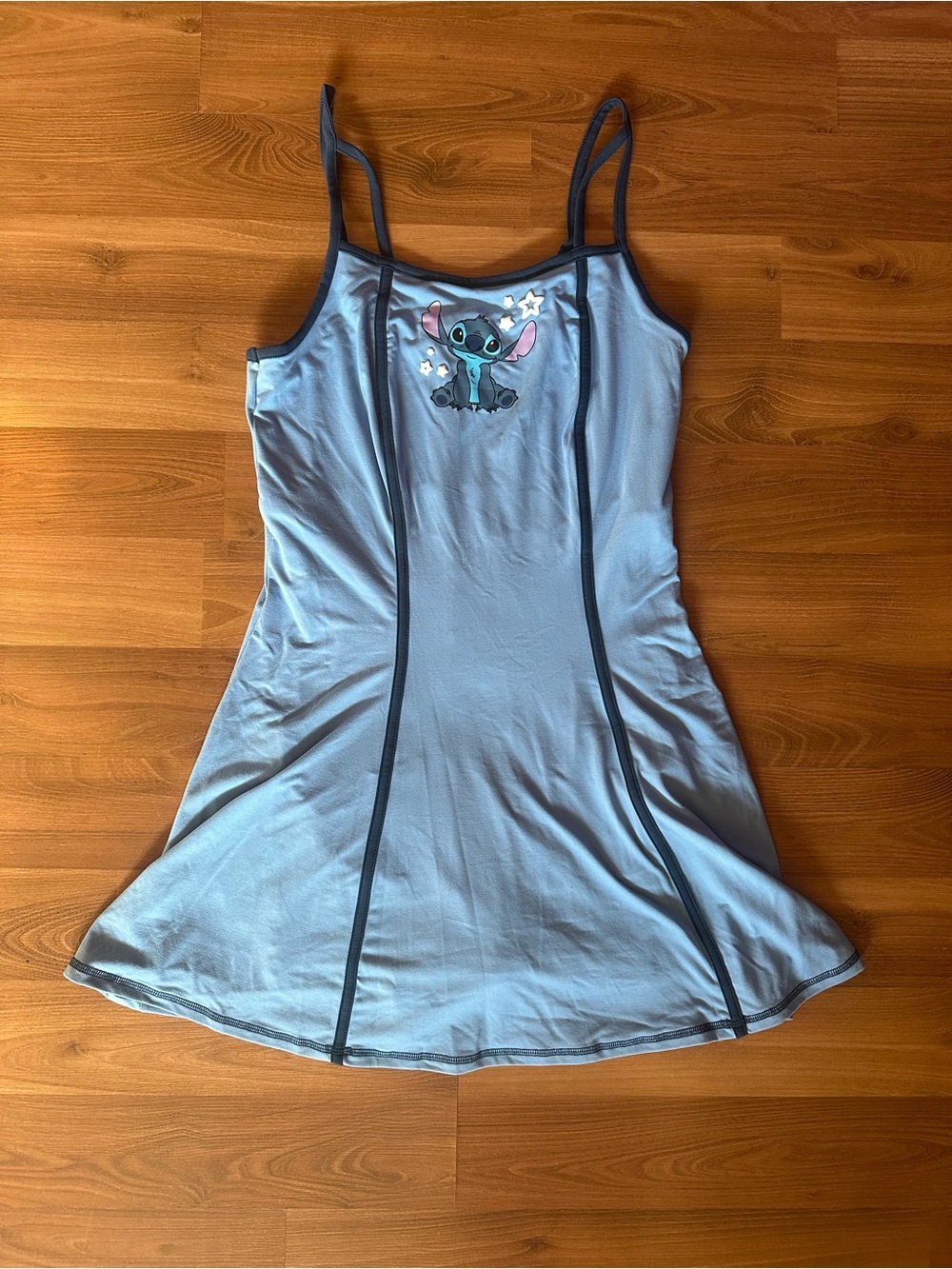 🆕 Disney Stitch Athletic Light Blue Midi Dress with Dark Trim